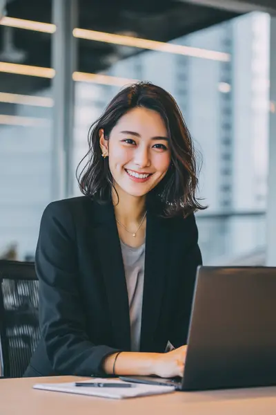 Midjourney Asian Businesswoman Working at Modern Office Desk