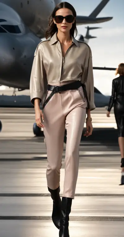 Hyper-Realistic High-Fashion Female Pilot Runway Photography — Gemini prompt variation 4