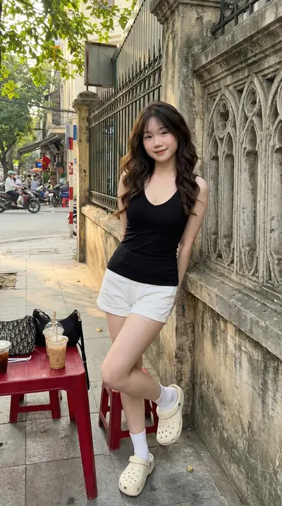Black V-Neck Tank Top Hanoi Sidewalk Cafe Portrait Prompt — Midjourney prompt variation 10