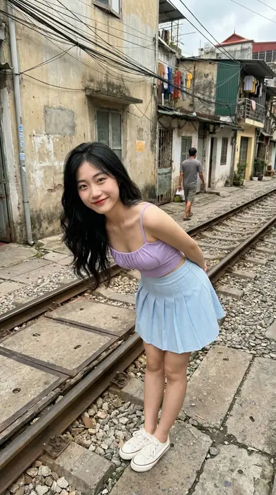 Hanoi Train Street Asian Woman Lifestyle Portrait Prompt — Midjourney prompt variation 6