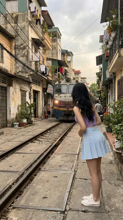 Hanoi Train Street Asian Woman Lifestyle Portrait Prompt — Midjourney prompt variation 7