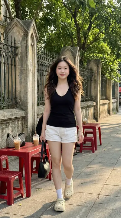 Black V-Neck Tank Top Hanoi Sidewalk Cafe Portrait Prompt — Midjourney prompt variation 12