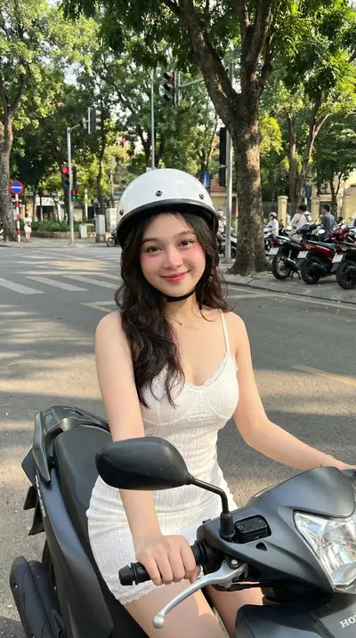 White Lace Dress Urban Scooter Lifestyle Portrait Prompt
