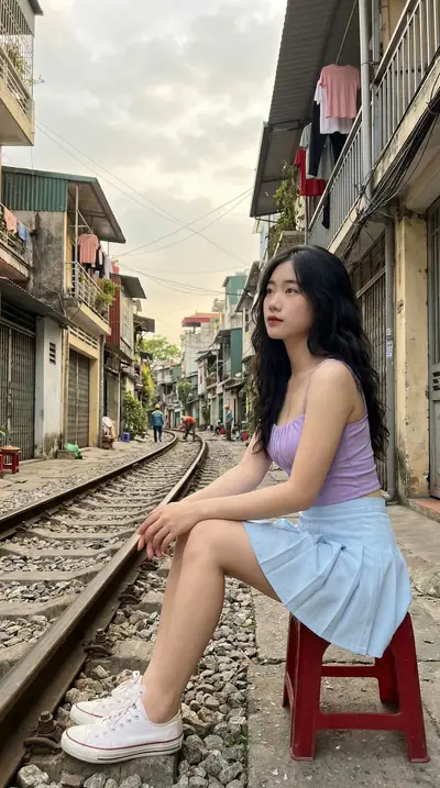 Hanoi Train Street Asian Woman Lifestyle Portrait Prompt — Midjourney prompt variation 5