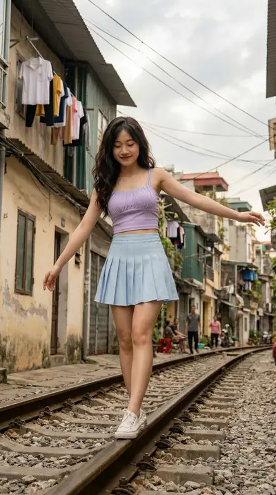 Hanoi Train Street Asian Woman Lifestyle Portrait Prompt — Midjourney prompt variation 3