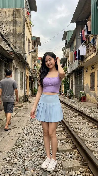 Hanoi Train Street Asian Woman Lifestyle Portrait Prompt — Midjourney prompt variation 2