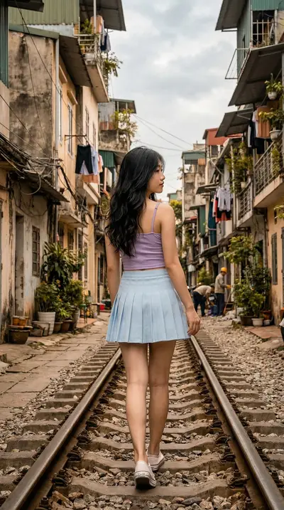 Hanoi Train Street Asian Woman Lifestyle Portrait Prompt — Midjourney prompt variation 4
