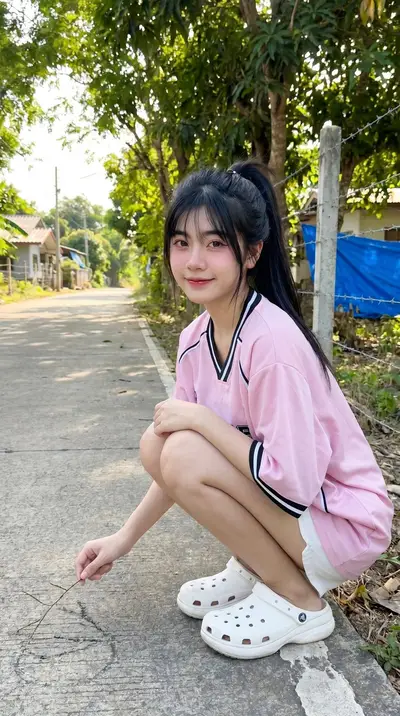 Pastel Pink Athletic Top Rural Village Portrait Prompt — Midjourney prompt variation 3