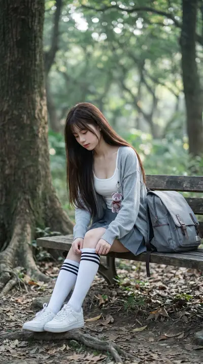 Japanese Schoolgirl Forest Series — White Tank and Cardigan — Midjourney prompt variation 9