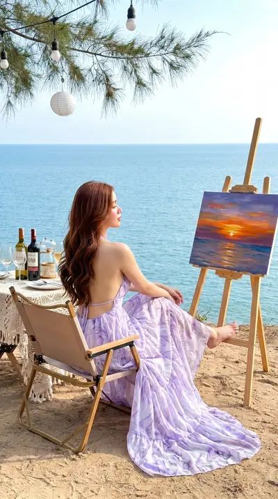 Lavender Marble Chiffon Maxi Dress Cliffside Lookbook — Midjourney prompt variation 7