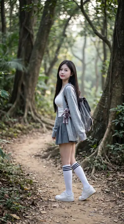 Japanese Schoolgirl Forest Series — White Tank and Cardigan
