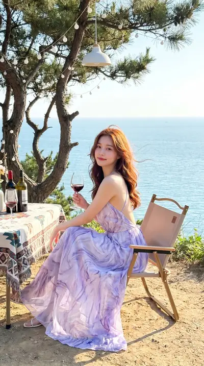 Lavender Marble Chiffon Maxi Dress Cliffside Lookbook — Midjourney prompt variation 6