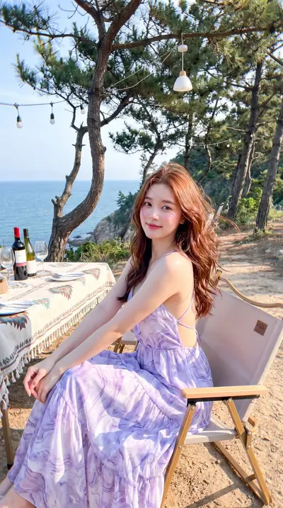 Lavender Marble Chiffon Maxi Dress Cliffside Lookbook — Midjourney prompt variation 5