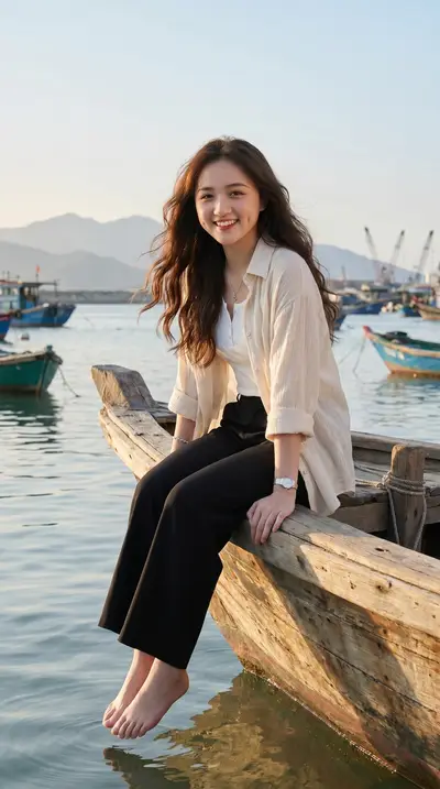 Asian Woman Tranquil River Golden Hour Portrait Prompt — Midjourney prompt variation 7