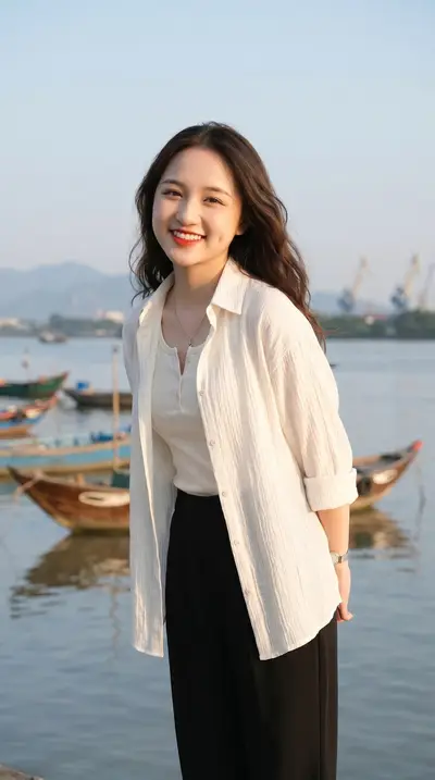 Asian Woman Tranquil River Golden Hour Portrait Prompt — Midjourney prompt variation 4