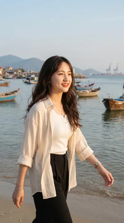 Asian Woman Tranquil River Golden Hour Portrait Prompt — Midjourney prompt variation 2