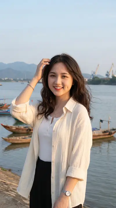 Asian Woman Tranquil River Golden Hour Portrait Prompt — Midjourney prompt variation 3