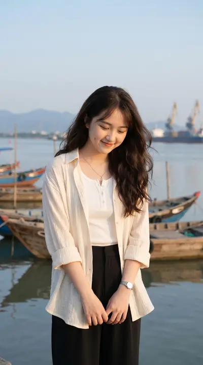 Asian Woman Tranquil River Golden Hour Portrait Prompt — Midjourney prompt variation 6