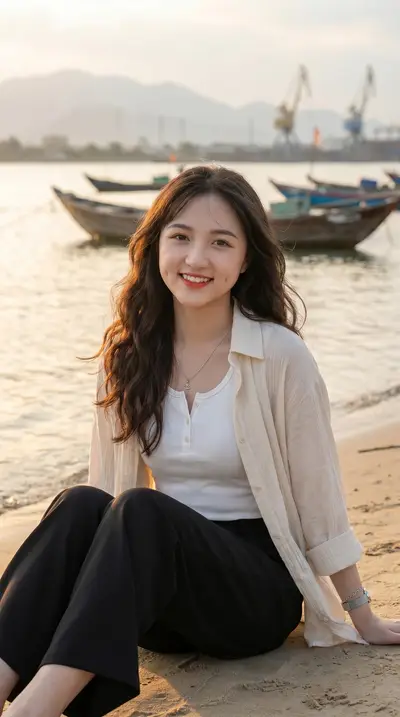 Asian Woman Tranquil River Golden Hour Portrait Prompt — Midjourney prompt variation 9