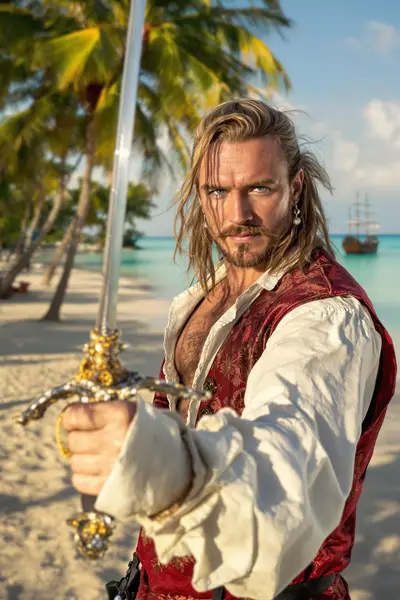 The Swashbuckler's Stand: 1820s Pirate Captain on Tropical Shores