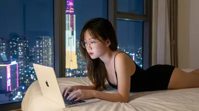 Black Swimsuit Reading Book Night City Bedroom Portrait — Midjourney prompt variation 4