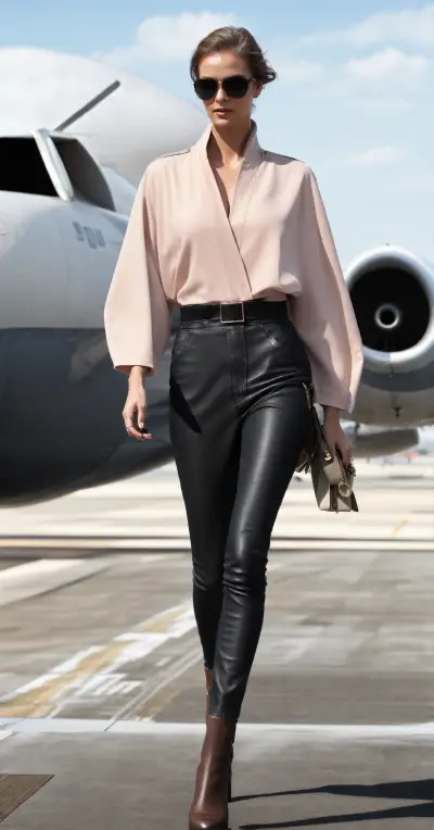 Hyper-Realistic High-Fashion Female Pilot Runway Photography