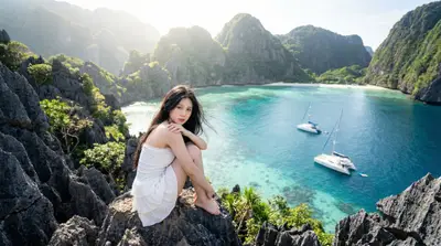 Tropical Turquoise Bay Cinematic Portrait Photography — Midjourney prompt variation 2