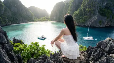 Tropical Turquoise Bay Cinematic Portrait Photography — Midjourney prompt variation 5