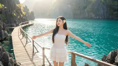 Tropical Turquoise Bay Cinematic Portrait Photography — Midjourney prompt variation 6