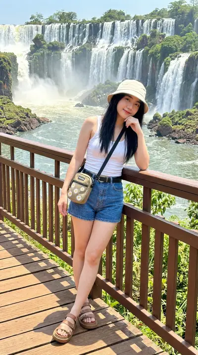 White Tank Top Waterfall Bridge Lifestyle Portrait
