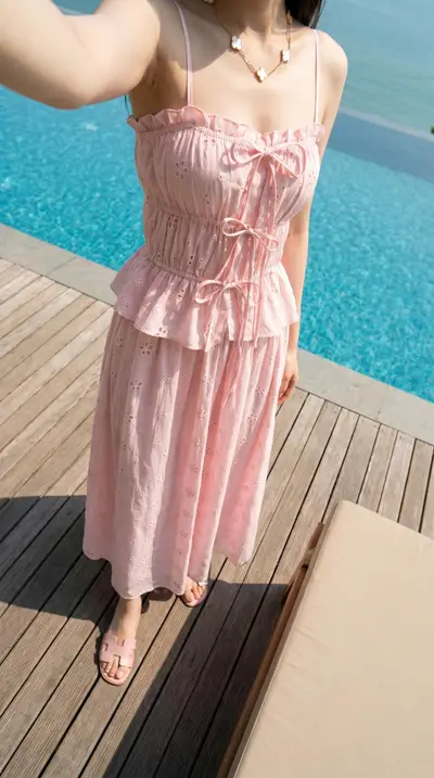 Midjourney Pink Eyelet Summer Fashion Photography Prompt — Gemini prompt variation 5