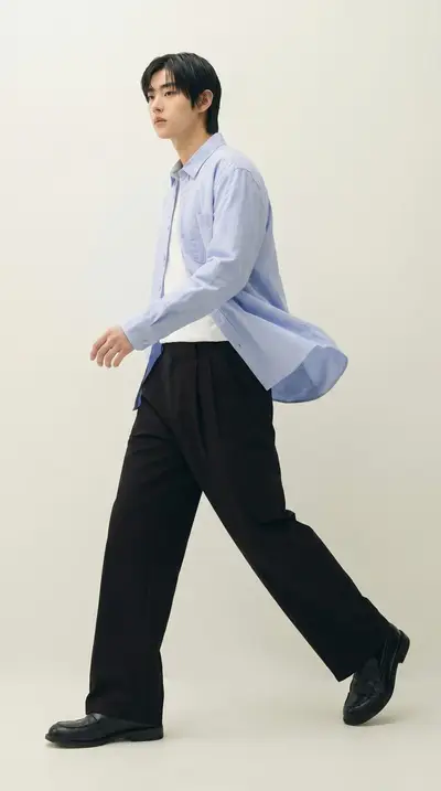 Blue Oxford Shirt Black Trousers Minimalist Fashion Series — Midjourney prompt variation 2