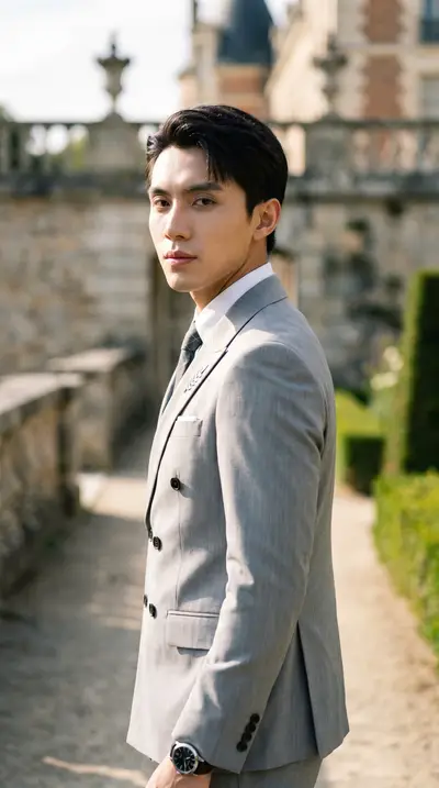 Heather Grey Suit Classical Estate Menswear Lookbook — Midjourney prompt variation 5